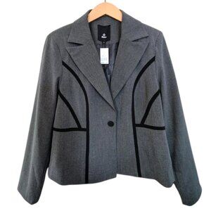 NWT Adamo Professional Blazer Jacket in Gray with Black Trim Size 14